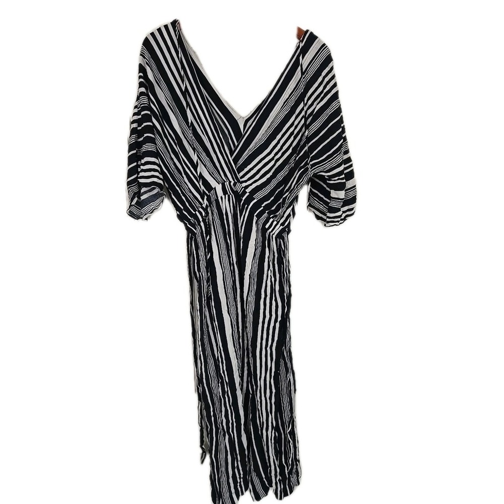 NY&Co Blue White Striped Off The Shoulder Jumpsuit Medium Wide Leg Summer - Picture 1 of 14